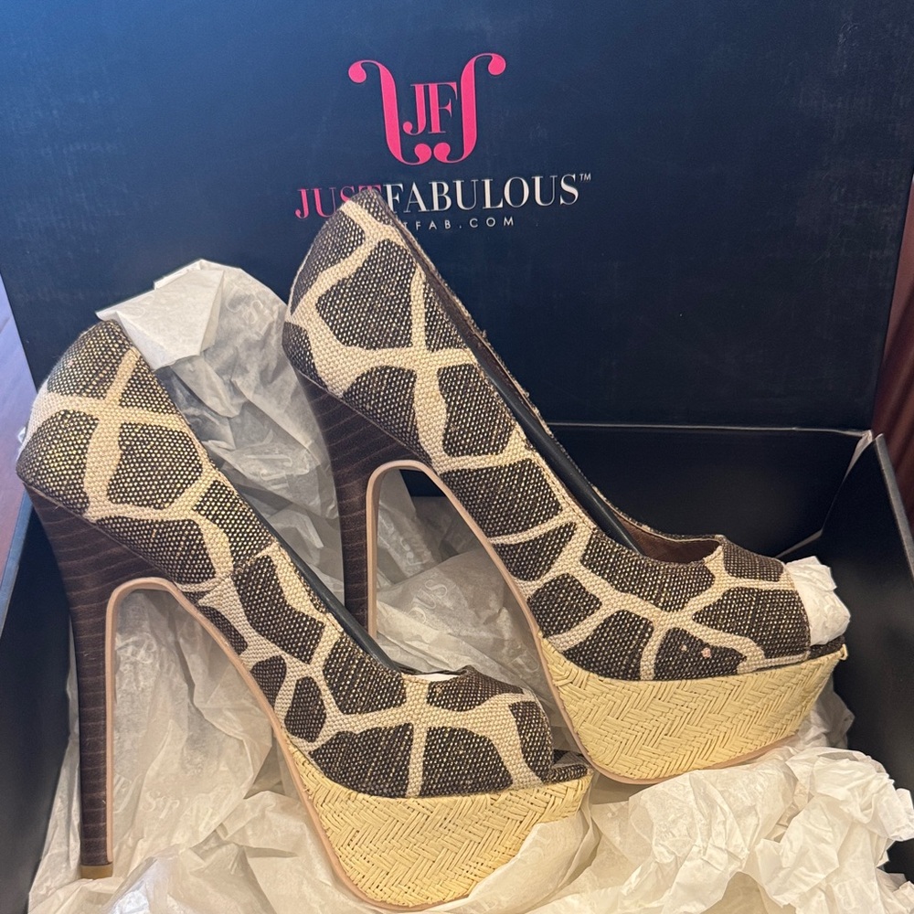 JustFab Brown and Cream Platform Heels